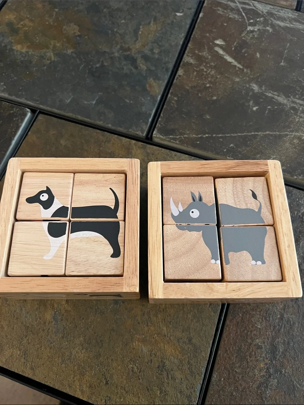 Begin Again Wooden Animal Puzzle Blocks-6 Farm Animals and 6 Zoo Animals, EUC